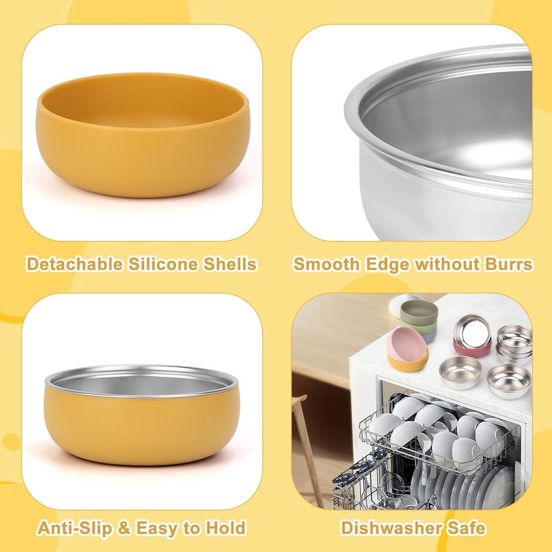 ShineMe Stainless Steel Bowls, 6 pack Snack Containers with Removable Colorful Silicone Sleeves, Unbreakable Kids Bowls for Icecream, Soup, Cereal, Yogurt... - Image 5